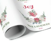 レッドホワイトクリスマスフローラジョイホリデーズモノグラム ラッピングペーパー (ロールコーナー)