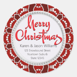 レッドホワイトクリスマスプレゼント/シールステッカー ラウンドシール