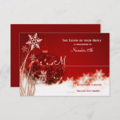 レッドホワイトクリスマスホリデーウェディングRSVPカード 出欠カード (正面/裏面)