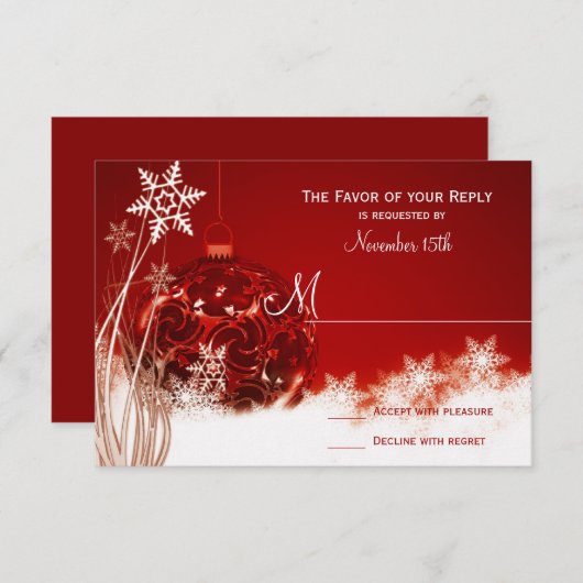 レッドホワイトクリスマスホリデーウェディングRSVPカード 出欠カード (正面/裏面)