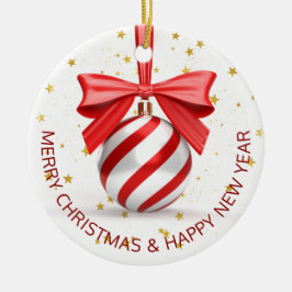 レッドホワイトクリスマスボーブルホリデー セラミックオーナメント