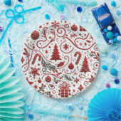 レッドホワイトクリスマス紙プレート ペーパープレート (パーティー)