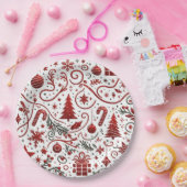 レッドホワイトクリスマス紙プレート ペーパープレート (パーティー)