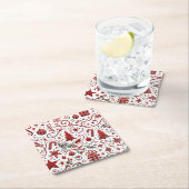 レッドホワイトクリスマス紙 スクエアペーパーコースター (インサイチュ)