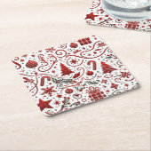 レッドホワイトクリスマス紙 スクエアペーパーコースター (アングル)