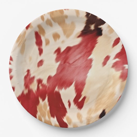 レッドホワイトクリームウエスタンコウィド女性のカーボーイ ペーパープレート (正面)