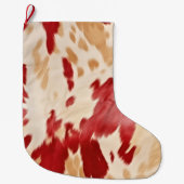 レッドホワイトクリームウエスタンコウィド女性のカーボーイ ラージクリスマスストッキング (正面)