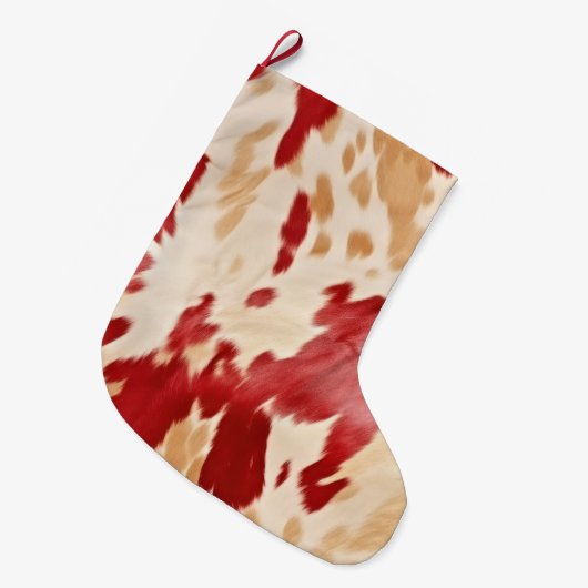 レッドホワイトクリームウエスタンコウィド女性のカーボーイ ラージクリスマスストッキング (正面 (吊り時))