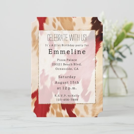 レッドホワイトクリームウエスタンコウィド女性のカーボーイ 招待状 (スタンド正面)