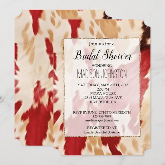 レッドホワイトクリーム ウェスタンカウハイド 招待状 (正面/裏面)