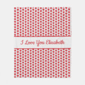 レッドホワイトグリッターハートパーソナライズされたバレンタインデー フリースブランケット (正面)