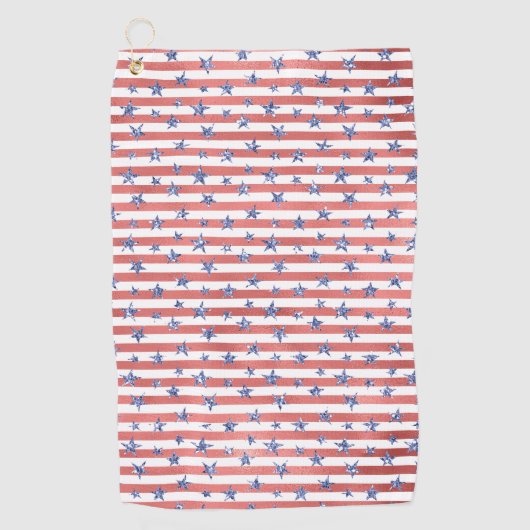 レッドホワイトグリッターブルースターズストライプズ ゴルフタオル (正面)