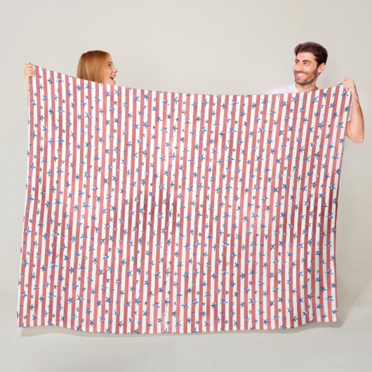 レッドホワイトグリッターブルースターズストライプズ フリースブランケット (インサイチュ)