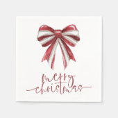 レッドホワイトグリッターボウメリークリスマス スタンダードカクテルナプキン (正面)