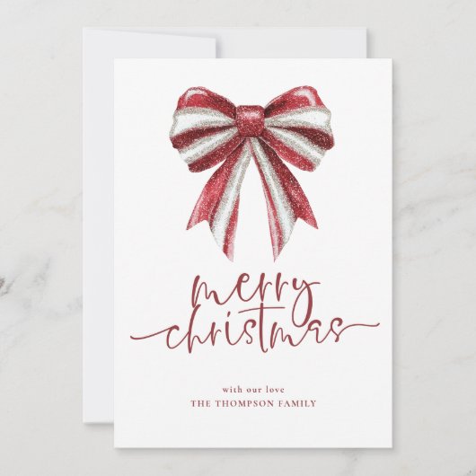 レッドホワイトグリッターボウ2026カレンダークリスマス シーズンカード (正面)