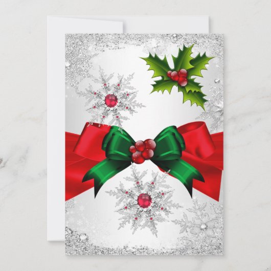 レッドホワイトグリーンウィンターワンダーランドホリデーパーティー 招待状 (裏面)