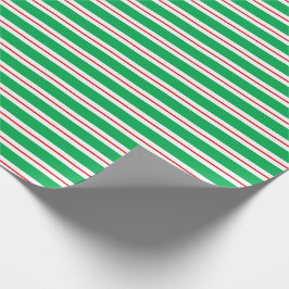 レッドホワイトグリーンキャンディーケーンストライプズ ラッピングペーパー