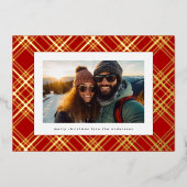 レッドホワイトグリーンクリスマス金ゴールドラインプレイド 箔シーズンカード (正面)