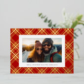 レッドホワイトグリーンクリスマス金ゴールドラインプレイド 箔シーズンカード (立ち正面)