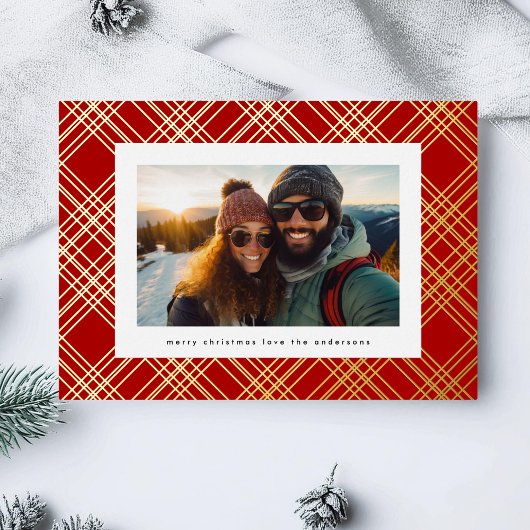 レッドホワイトグリーンクリスマス金ゴールドラインプレイド 箔シーズンカード