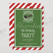 レッドホワイトグリーンノースポールホリデーバースデーパーティー 招待状 (正面/裏面)
