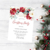 レッドホワイトグリーンフローラファミリークリスマスパーティー 招待状
