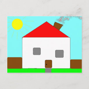 レッドホワイトグリーンブルーハウススケッチ、Art By Kids :) ポストカード