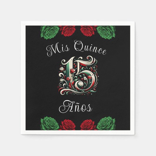 レッドホワイトグリーンミスカインスアノス15キンセアニラ スタンダードカクテルナプキン (正面)