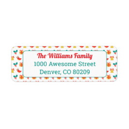 レッドホワイトグリーン文字ホリーベルストッキングパターン ラベル