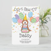 レッドホワイトコックパプオカバプー犬の誕生日パーティー 招待状 (スタンド正面)