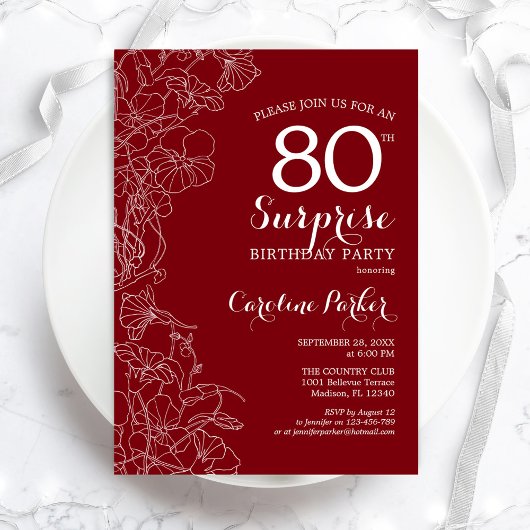 レッドホワイトサプライズ80thバースデーパーティー 招待状