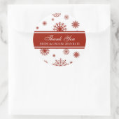 レッドホワイトサンキューウィンターウェディングメッセージカード ラウンドシール (バッグ)