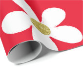 レッドホワイトシンプルデイジー金ゴールド ラッピングペーパー (ロールコーナー)