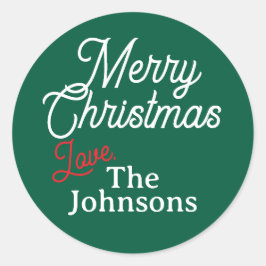 レッドホワイトスクリプト名前をカスタムするメリークリスマスグリーン ラウンドシール