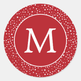 レッドホワイトスタースノーモノグラムクリスマスホリデー ラウンドシール