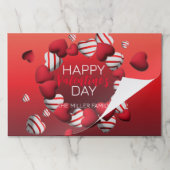 レッドホワイトストライプのハートバレンタインデーランチョンマット ペーパーパッド (折り畳み)