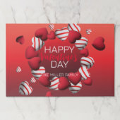 レッドホワイトストライプのハートバレンタインデーランチョンマット ペーパーパッド (正面)