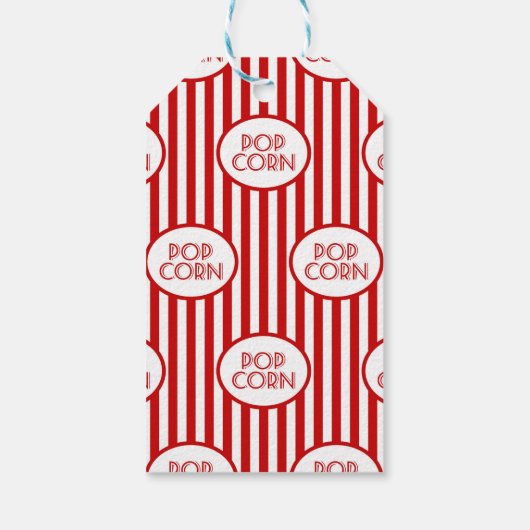 レッドホワイトストライプポップコーンボックスムービーパーソナライズされた ギフトタグ (裏面)