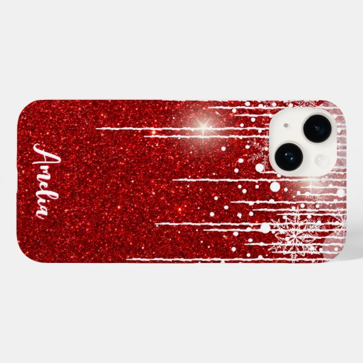 レッドホワイトスノーイドリップスノーフレーク名前をカスタムする Case-Mate iPhoneケース (裏面 (横))