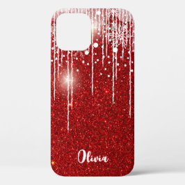 レッドホワイトスノーイドリップスノーフレーク名前をカスタムする iPhone 12ケース