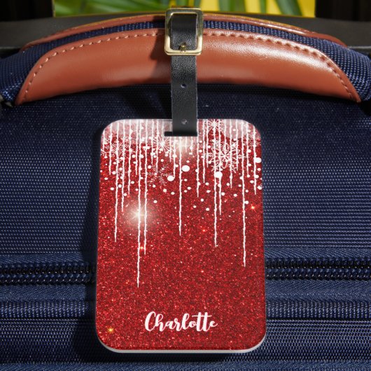 レッドホワイトスノーフレークあなたの名前を追加 ラゲッジタグ (正面インサイチュ2)