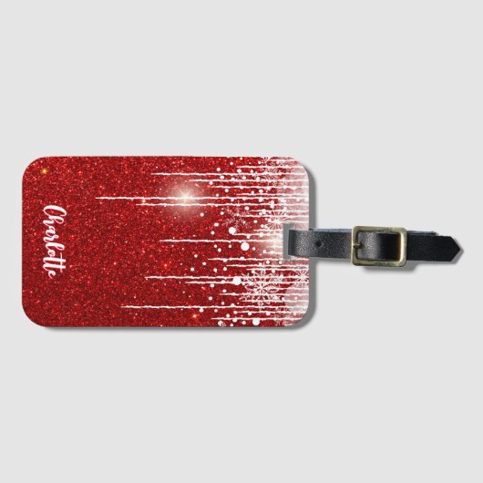 レッドホワイトスノーフレークあなたの名前を追加 ラゲッジタグ (正面横)