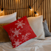 レッドホワイトスノーフレークのミニマリストのクリスマスの名前 クッション