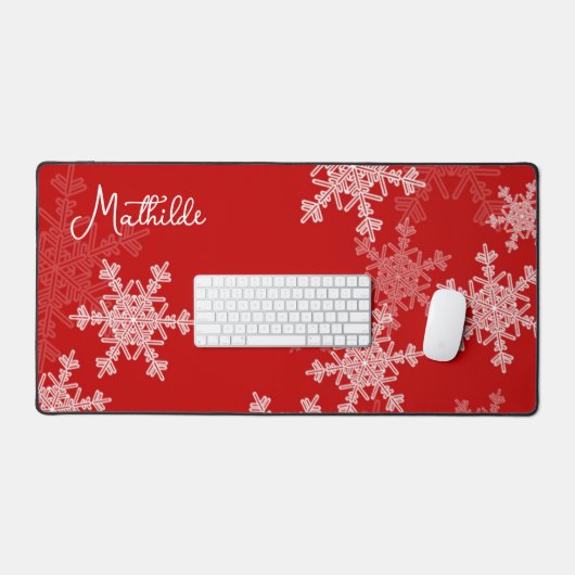 レッドホワイトスノーフレークのミニマリストのクリスマスの名前 デスクマット (キーボード&マウス)
