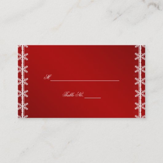 レッドホワイトスノーフレークウィンターウェディング座席表 プレイスカード (正面)
