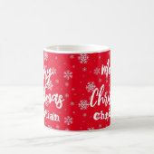 レッドホワイトスノーフレークエレガントシンプルクリスマス コーヒーマグカップ (中央)