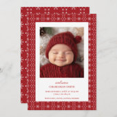 レッドホワイトスノーフレーククリスマスベビー 案内状 (正面/裏面)