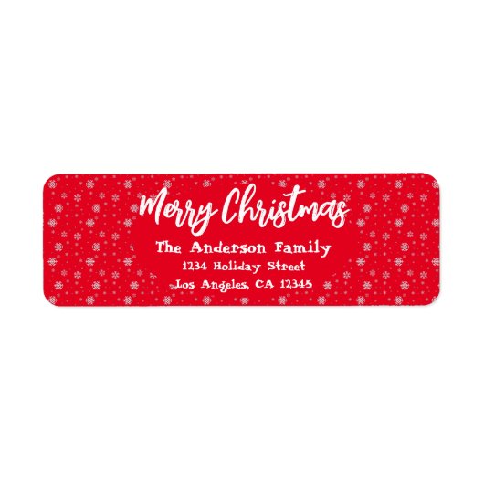 レッドホワイトスノーフレークシンプルスモダンメリークリスマス ラベル (正面)
