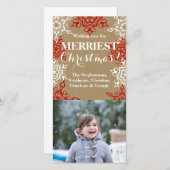 レッドホワイトスノーフレークスクリスマスクラフト紙 シーズンカード (正面/裏面)