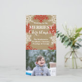 レッドホワイトスノーフレークスクリスマスクラフト紙 シーズンカード (スタンド正面)